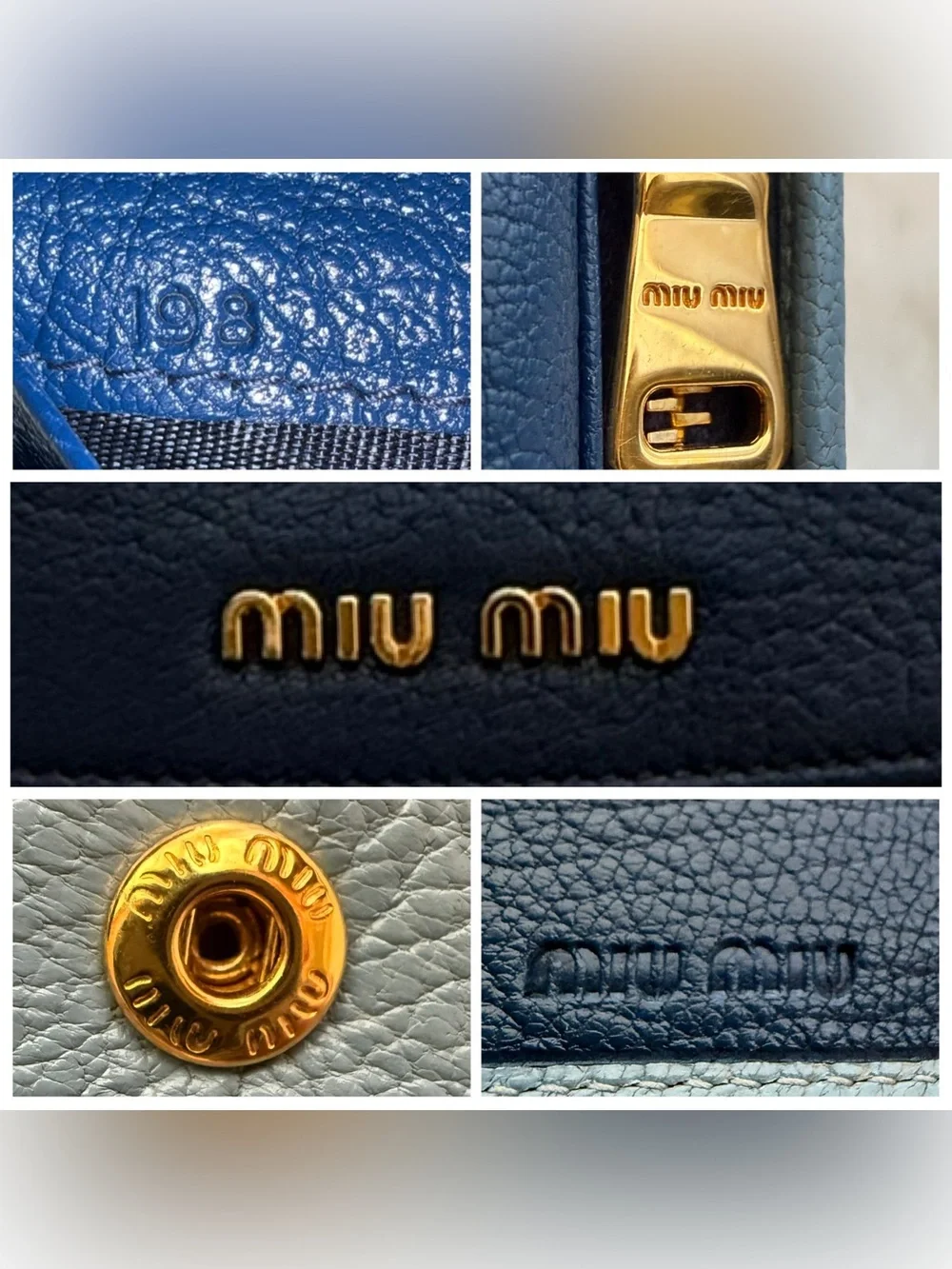 Miu Miu Two-Tone Navy and Light Blue Leather Fold Wallet